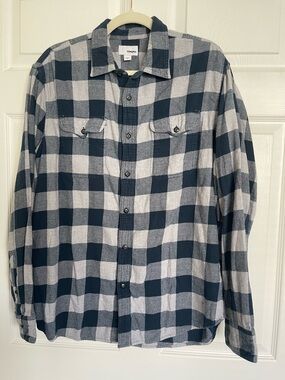 Sonoma Blue and Gray Flannel Plaid Long-Sleeve Button-Down Shirt